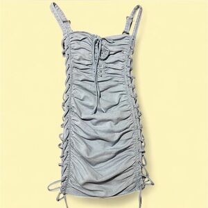 Mad For Love Ruched Lace Up Denim Dress Size S